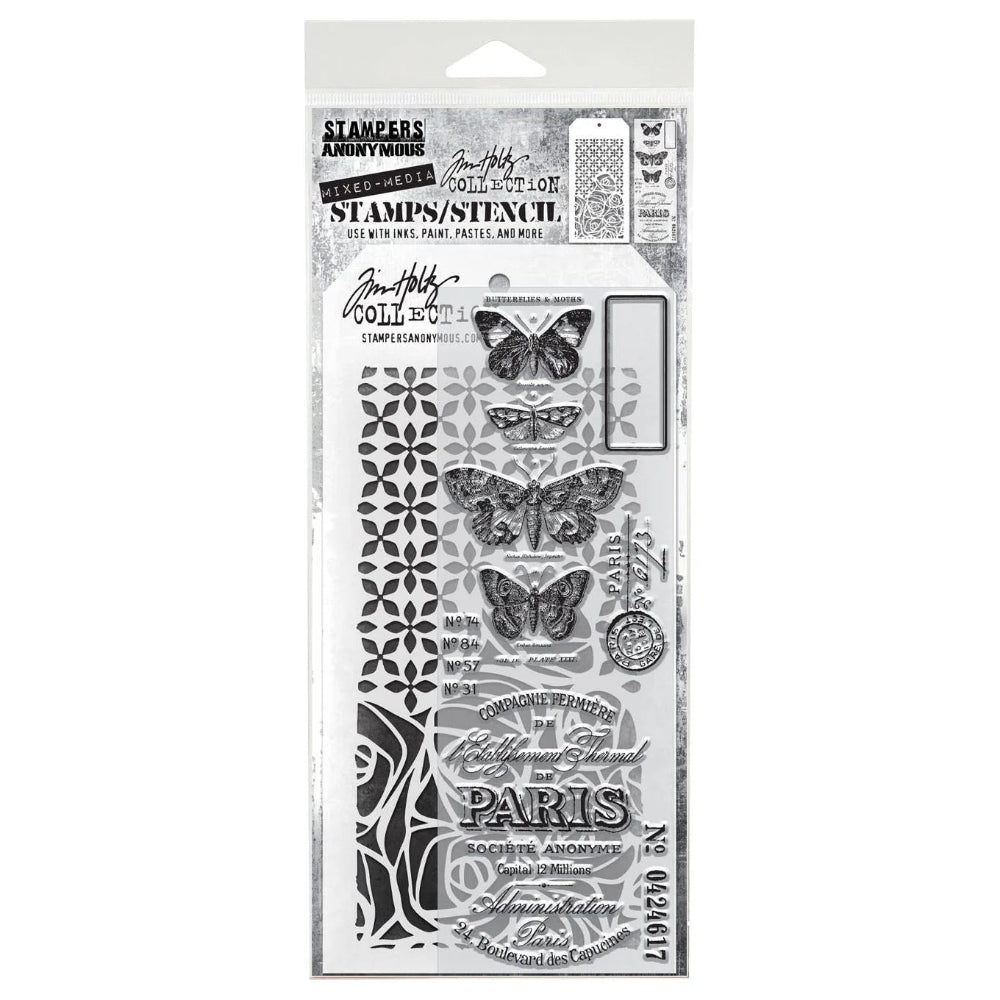 Papillon + Nordic/Scribble Stamp + Stencil Set No. 20 | Tim Holtz