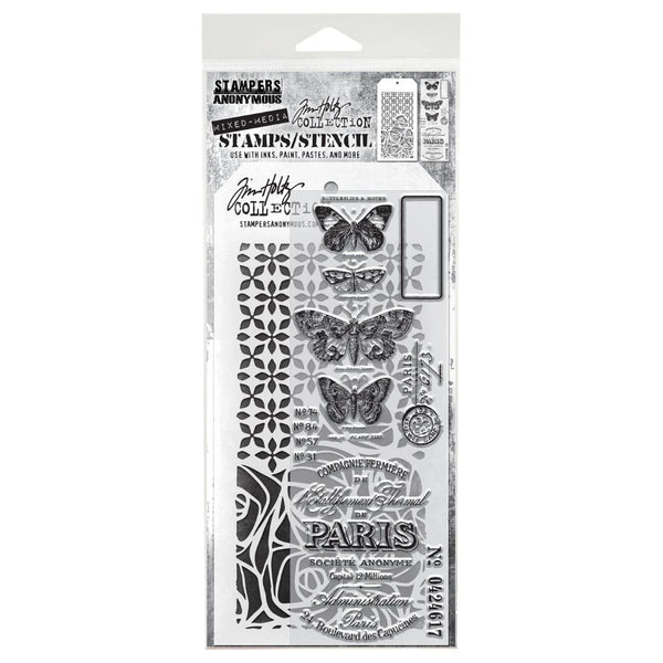Papillon + Nordic/Scribble Stamp + Stencil Set No. 20 | Tim Holtz