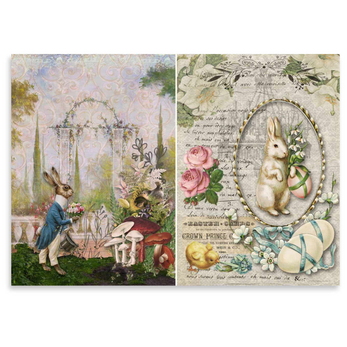 Two Bunnies A4 Decoupage Rice Paper