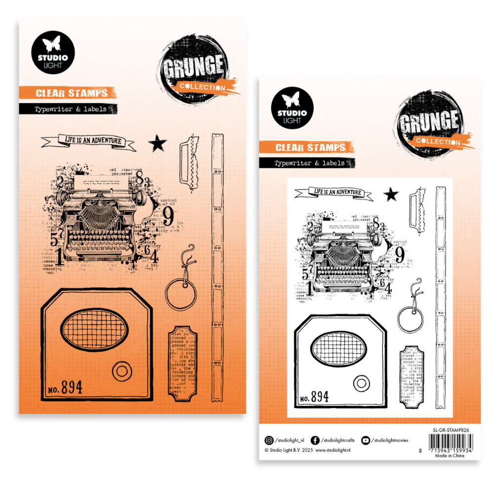 Typewriter & Labels Slimline Stamp | Grunge Collection