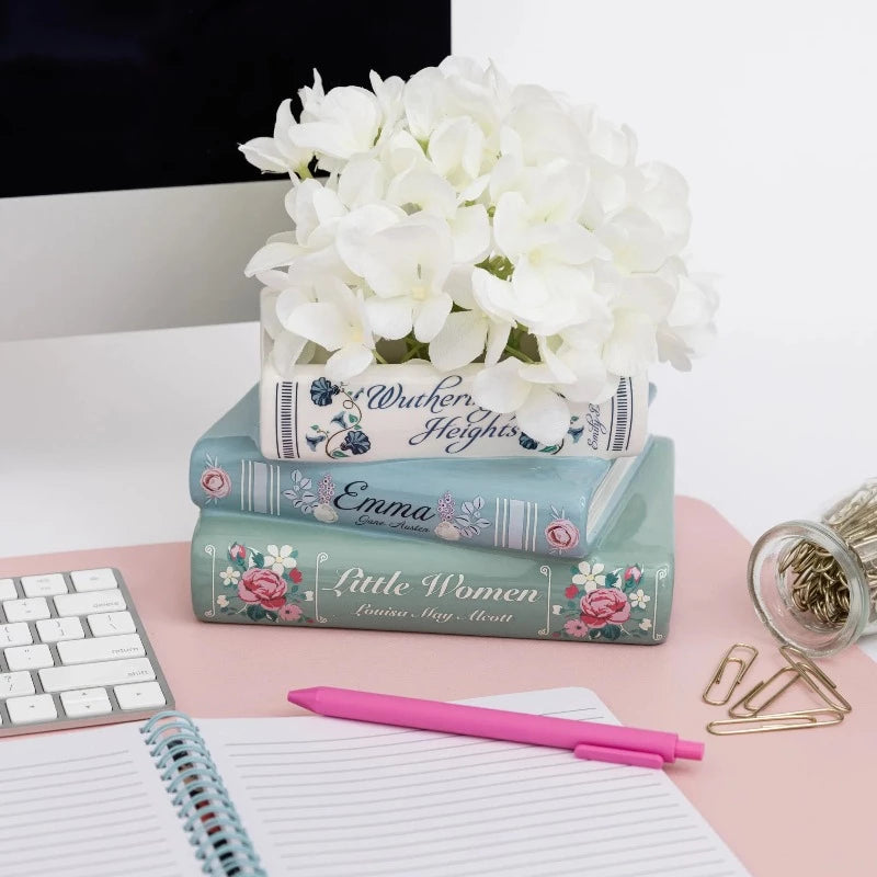 Wuthering Heights, Emma, Little Women Stacked Books Planter