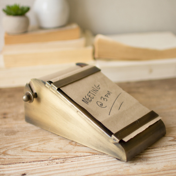 Desktop Rolled Notepad with Antique Brass Holder