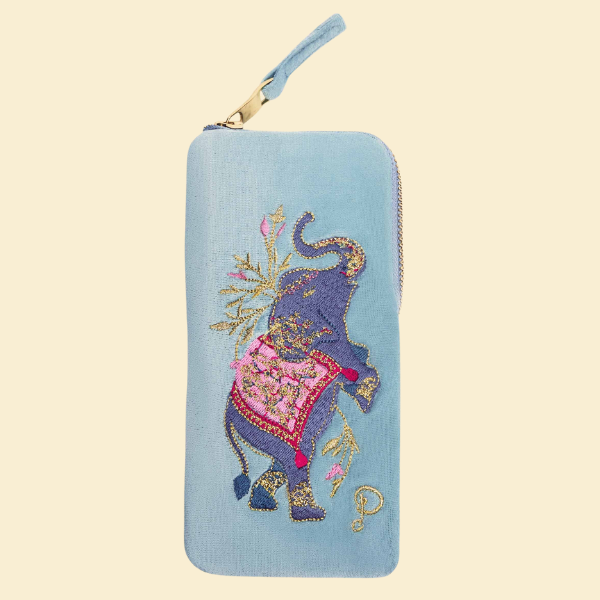 Elephant in Cornflower Velvet Glasses Pouch