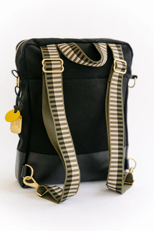 Corbin Signature Black Canvas + Leather Convertible Backpack