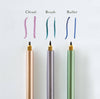 Three pens with different tips labeled 'Chisel', 'Brush', and 'Bullet' on a white background.