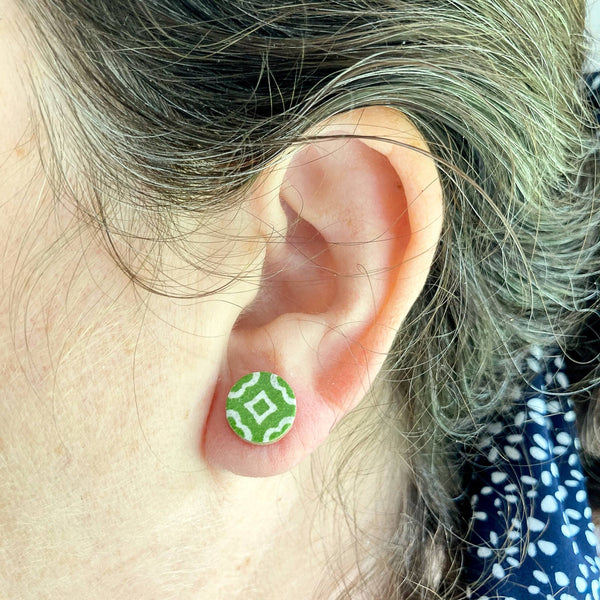 Green and White Vintage Book Cover Post Earrings