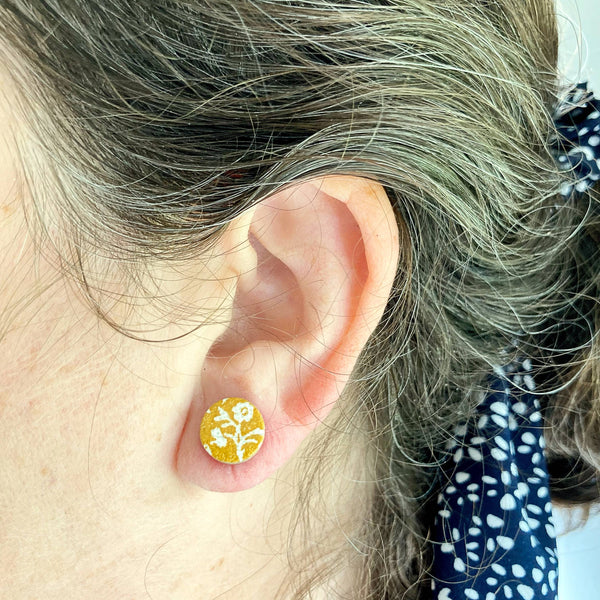Deep Yellow Vintage Book Cover Post Earrings