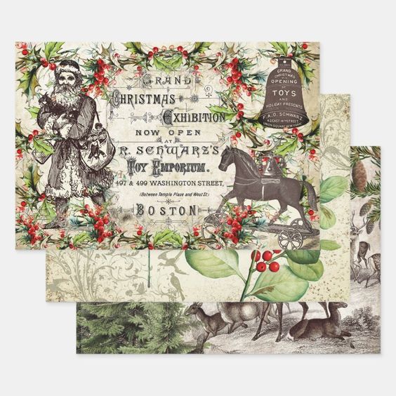 Grand Christmas Exhibition Wrapping Paper Trio