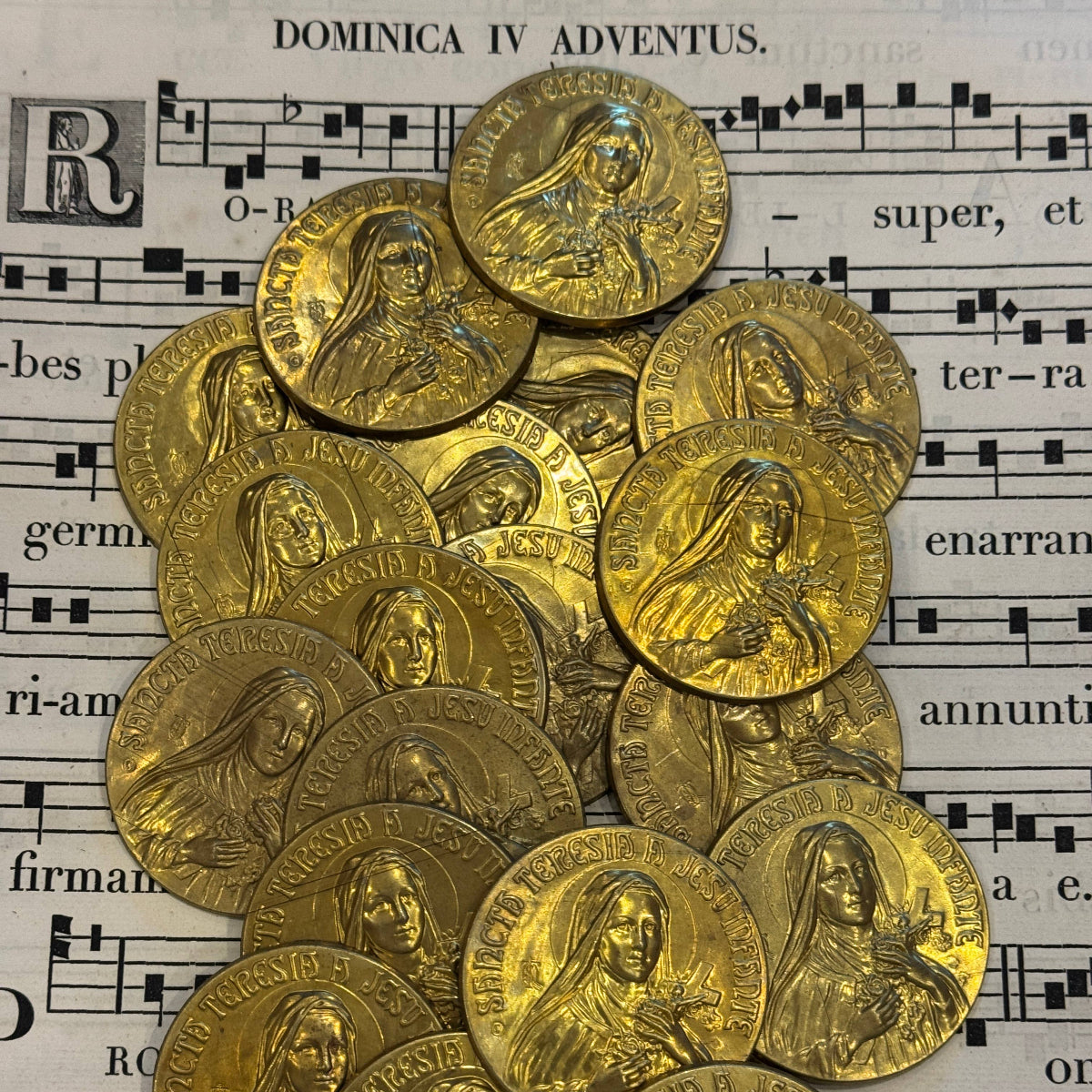 Antique/Vintage Gold Sancta Teresia A Jesu Infante Metal Pieces from Lourdes