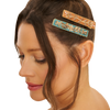 Floral Vines Set of 2 Narrow Jewelled Hair Bar Clips in Turquoise + Mustard