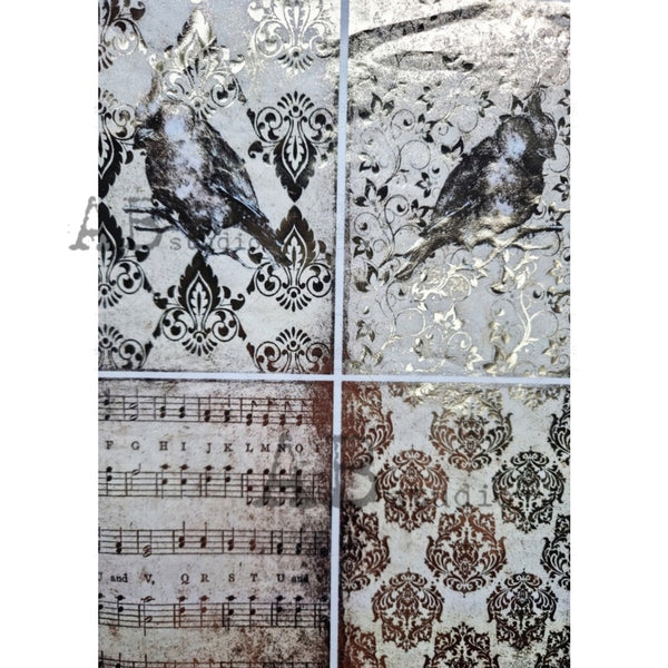 Papier de riz Gilded Bird Damask A4, paquet de 4