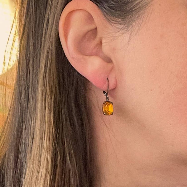 Topaz Vintage Glass Rhinestone Earrings