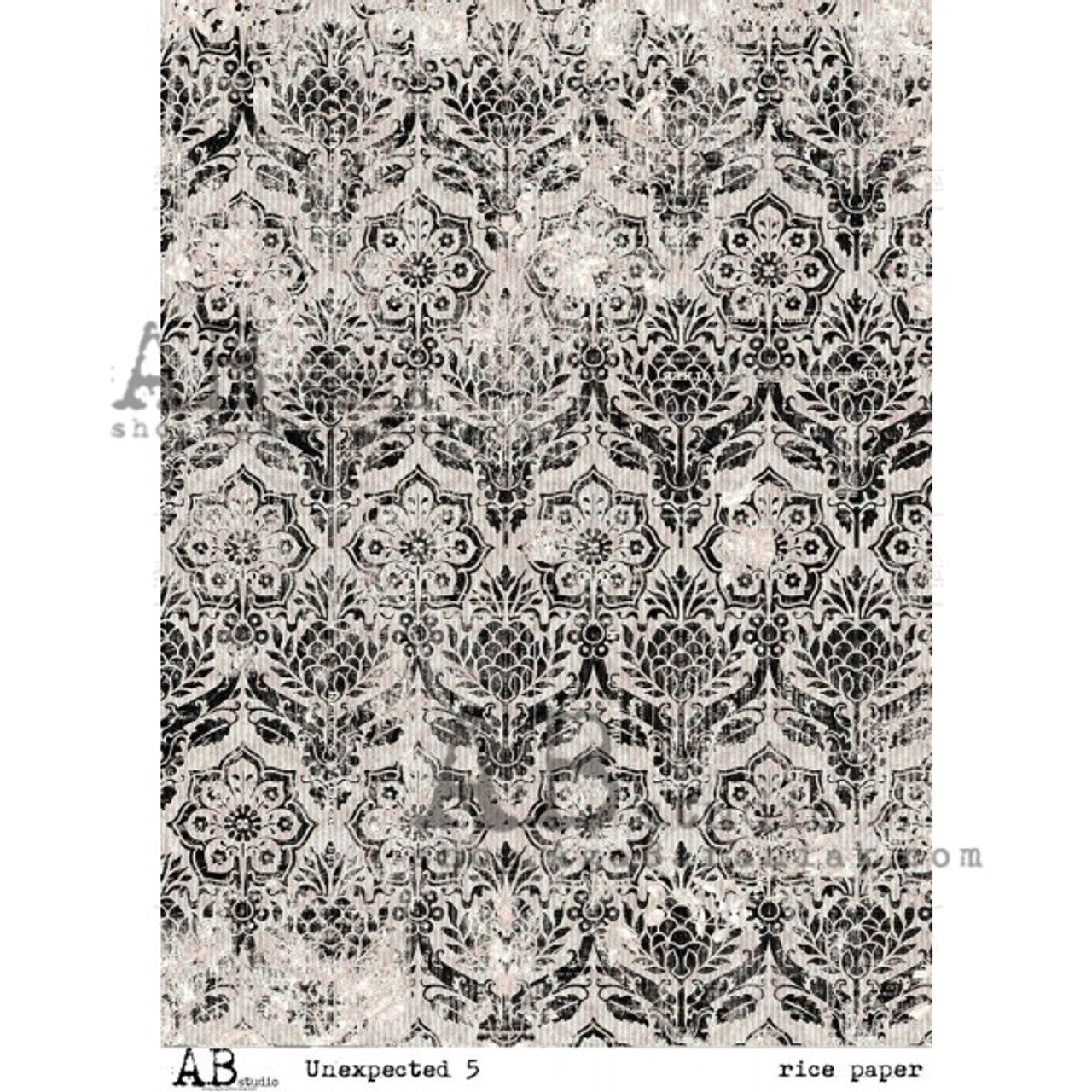 Papier de riz A4 inattendu à motif damassé noir