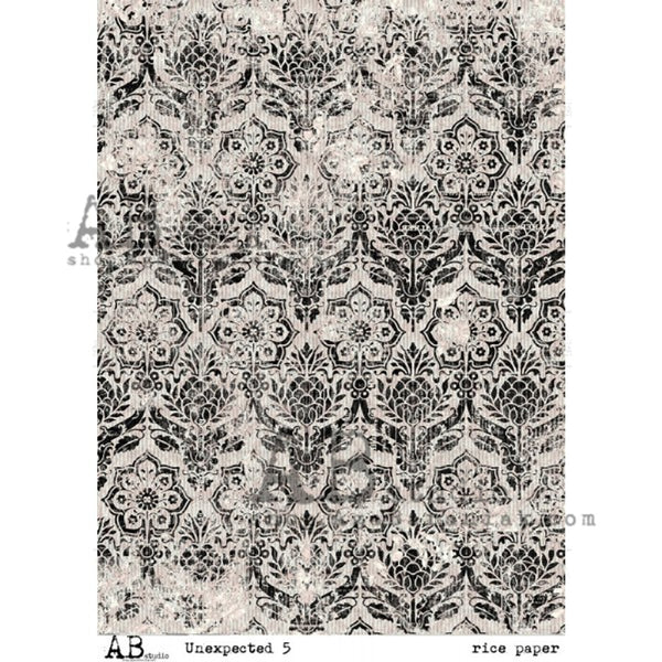 Papier de riz A4 inattendu à motif damassé noir