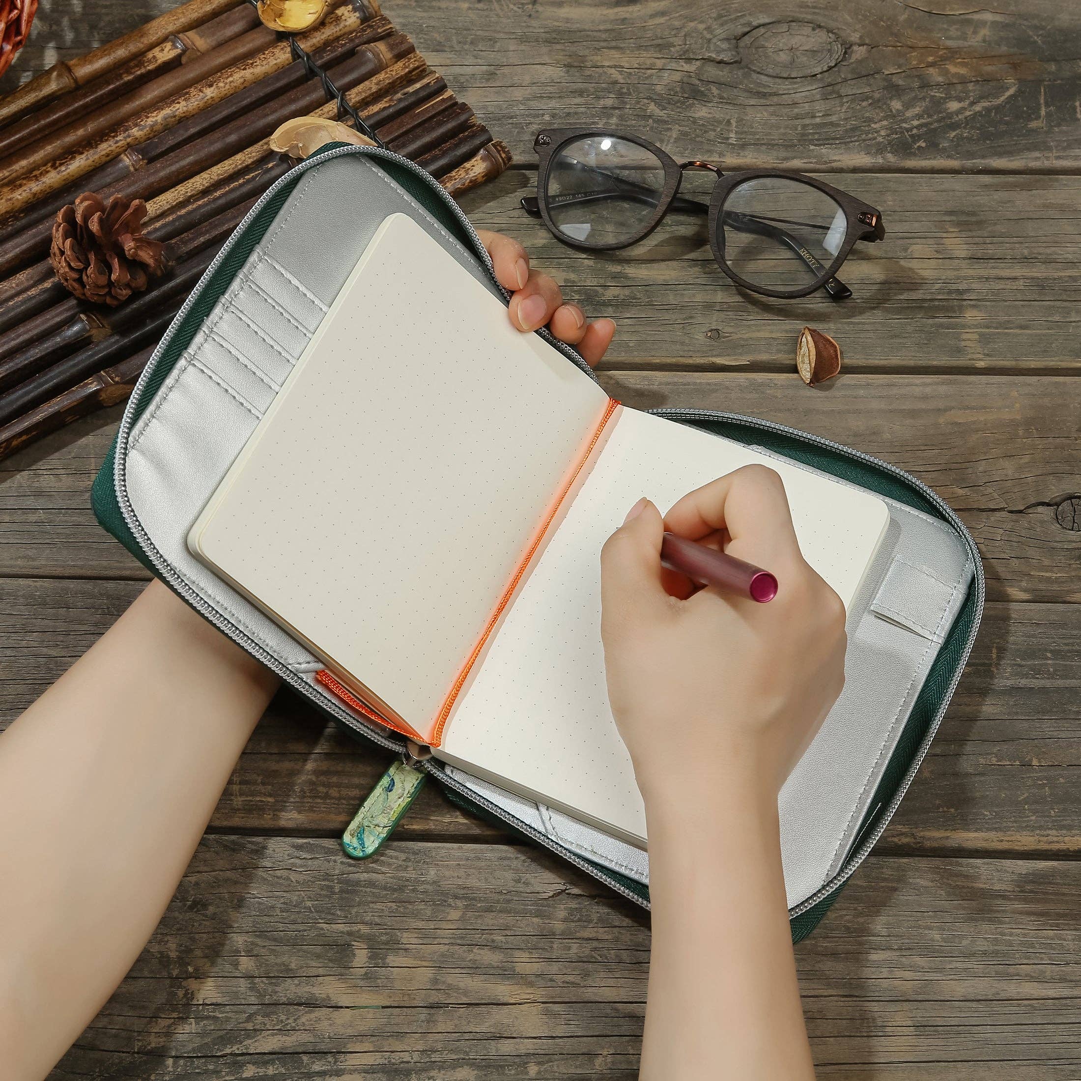 Black Vegan Leather Zippered Portfolio Ruled Notebook