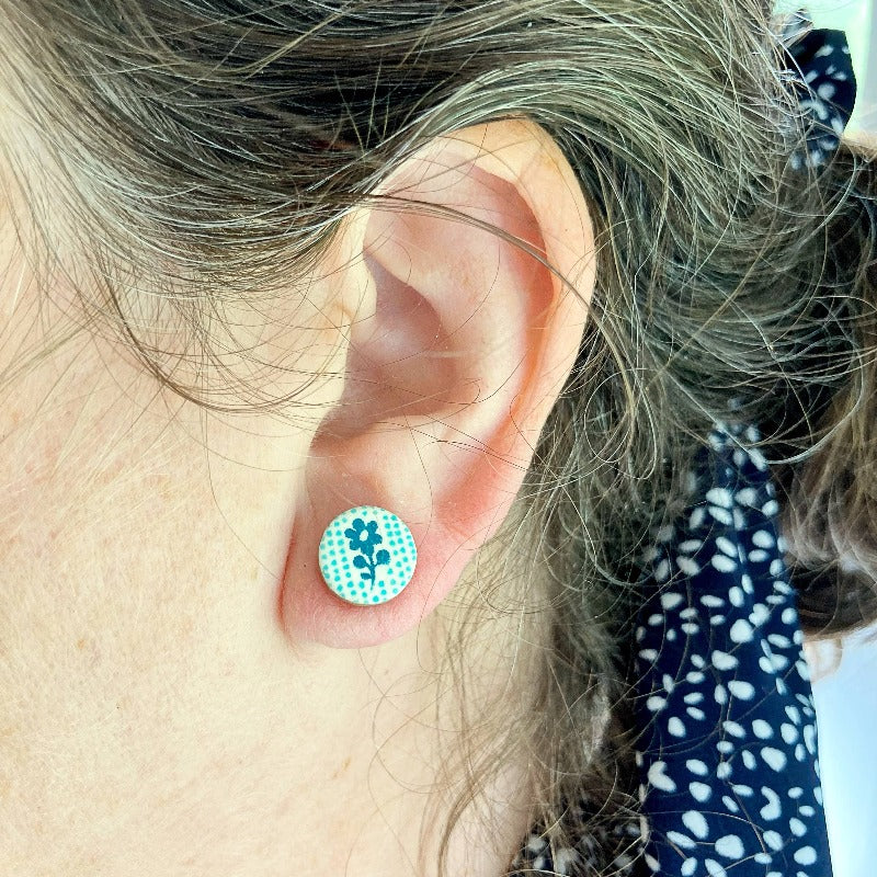 Turquoise Flower Vintage Book Cover Post Earrings
