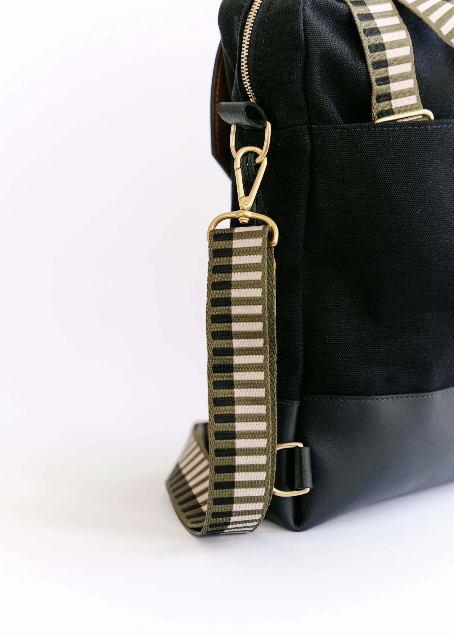 Corbin Signature Black Canvas + Leather Convertible Backpack
