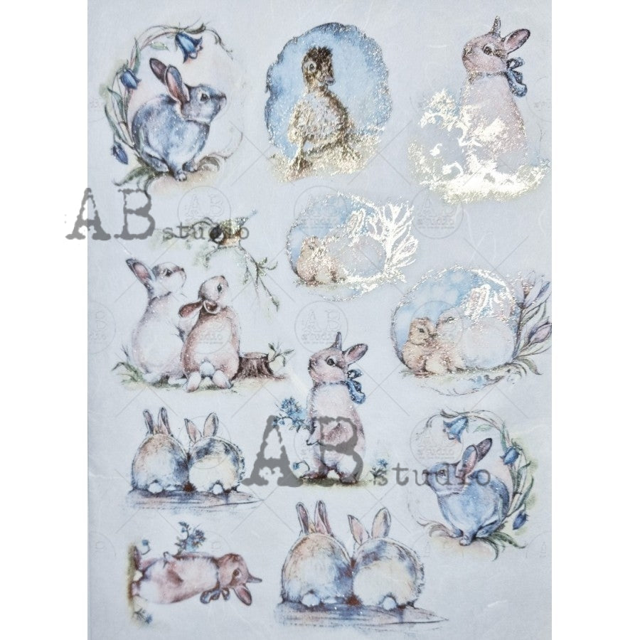 Small Easter Scenes Gilded A4 Rice Paper
