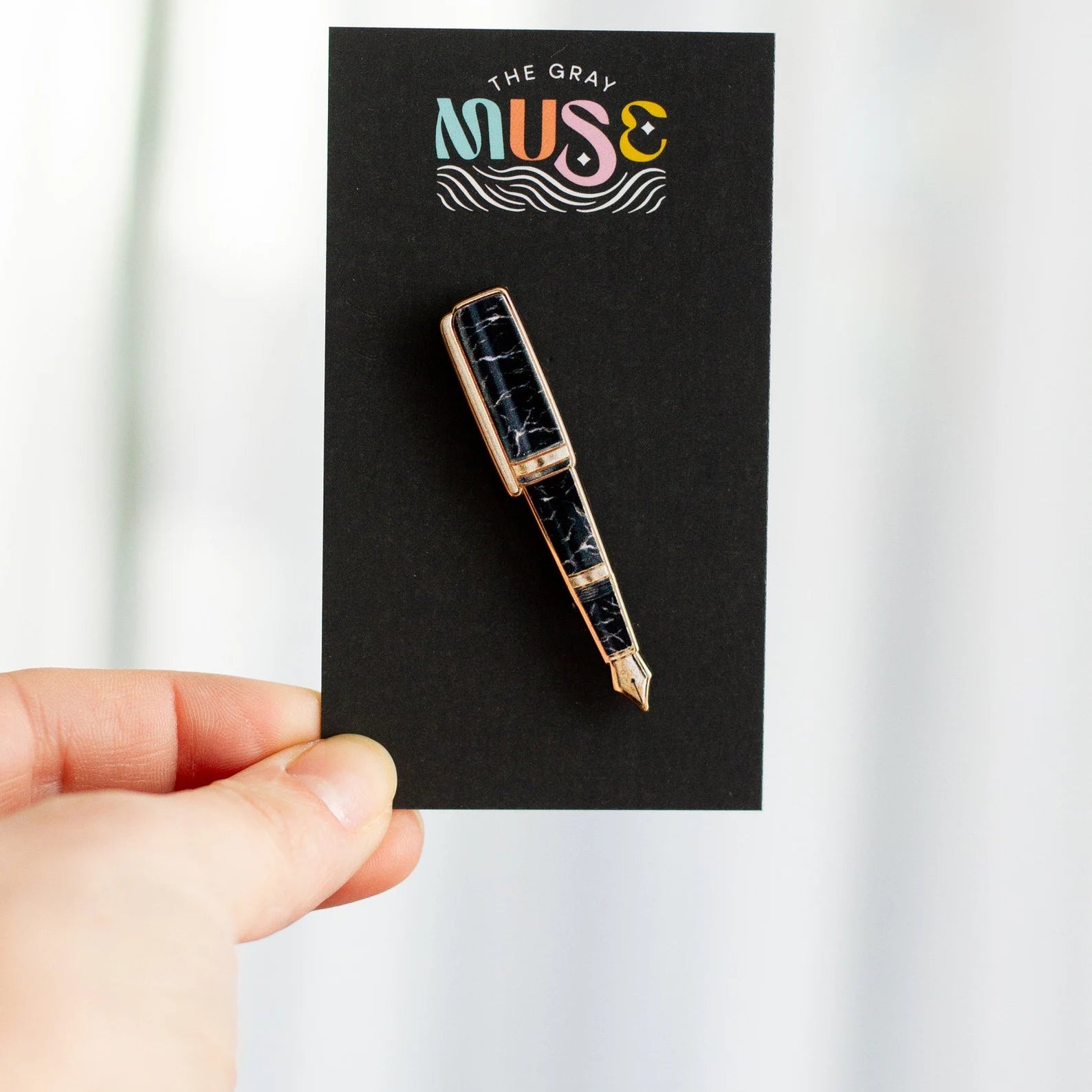 Black Marble Fountain Pen Enamel Pin
