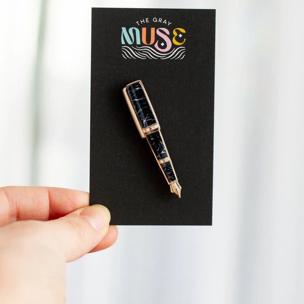 Black Marble Fountain Pen Enamel Pin