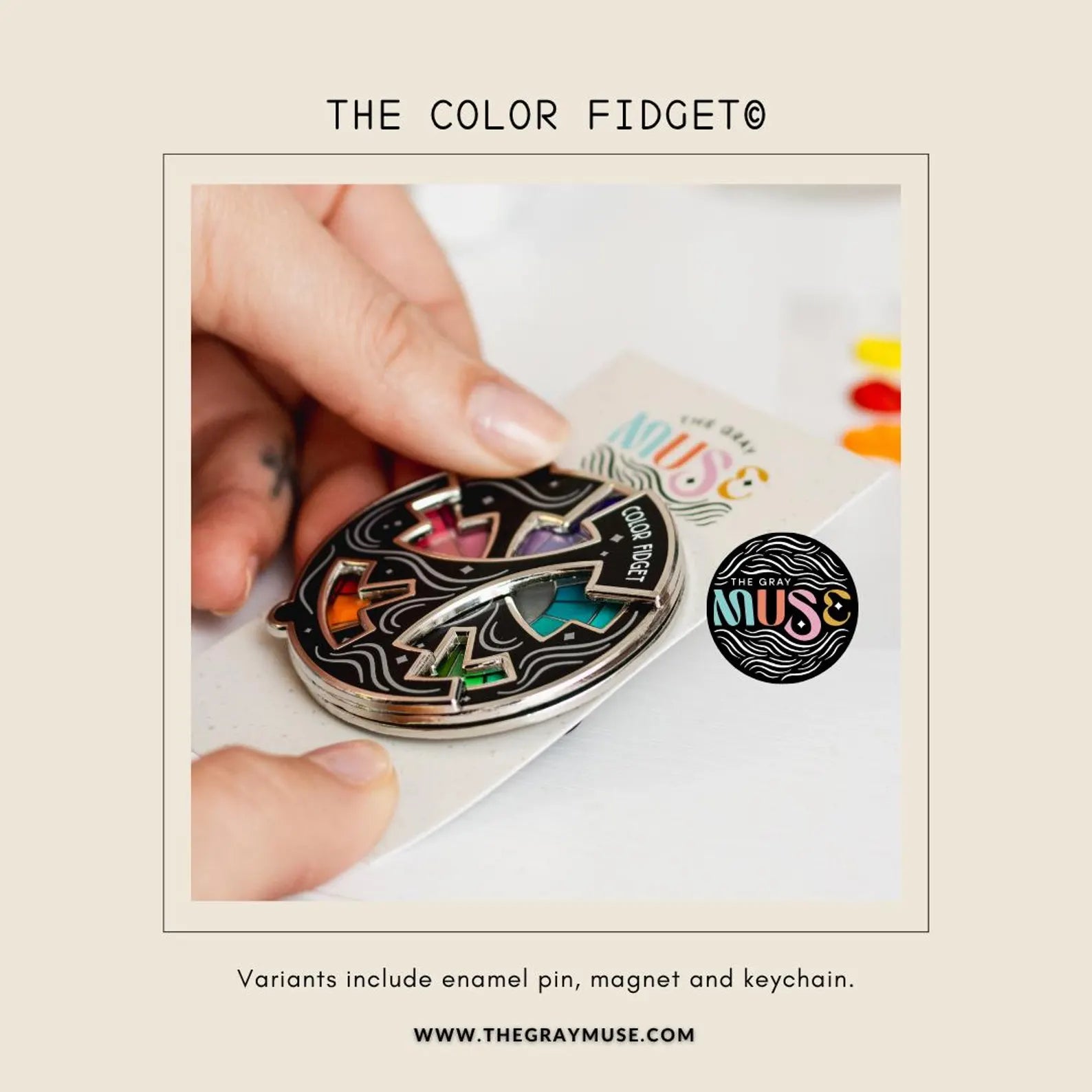 Color Fidget© Interactive Spinner Pin, Keychain, or Magnet