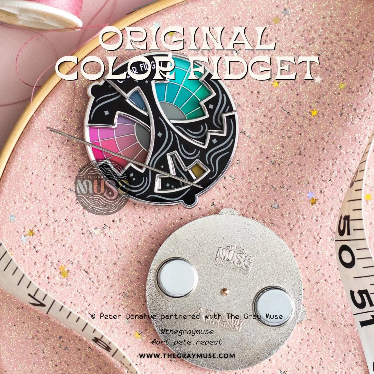 Color Fidget© Interactive Spinner Pin, Keychain, or Magnet