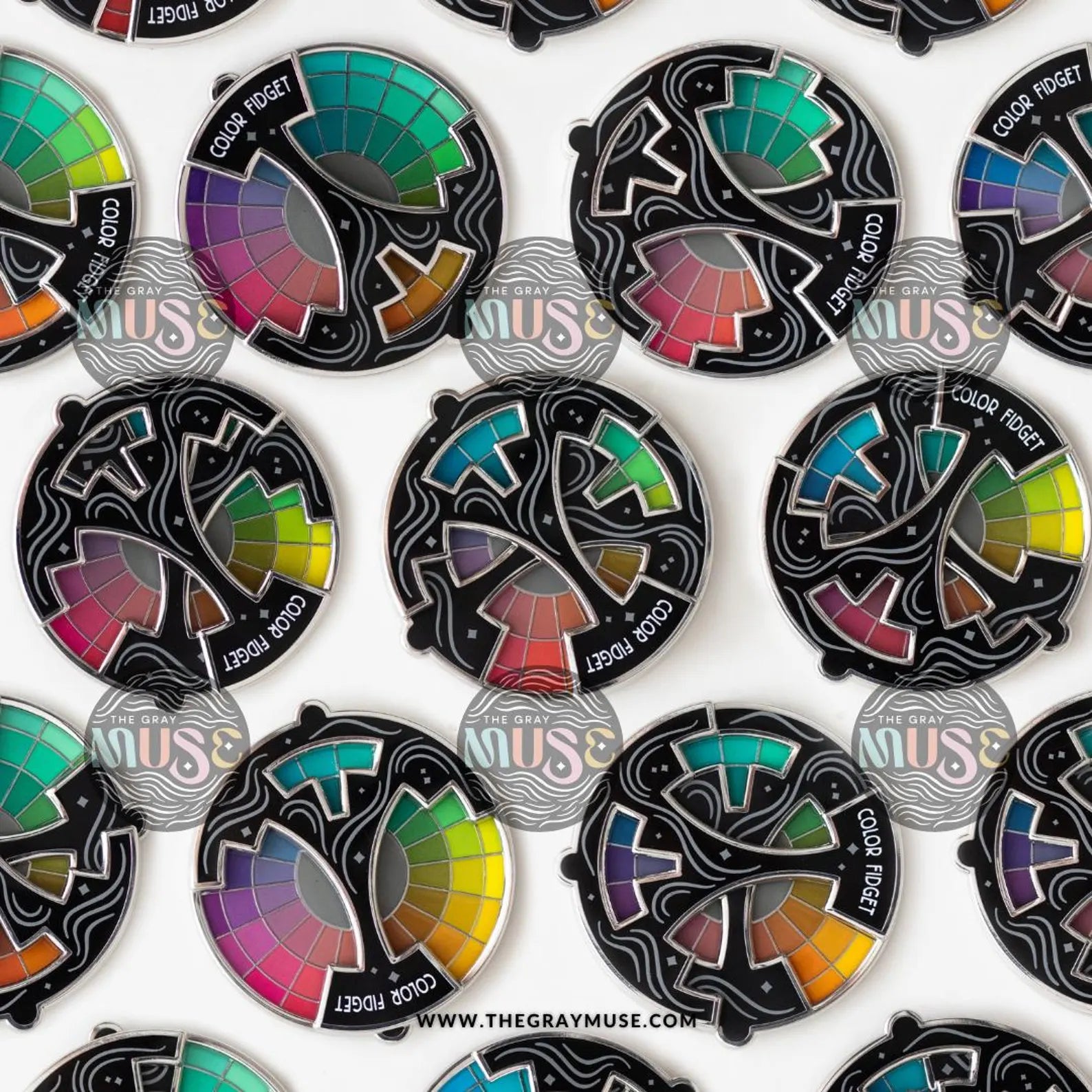 Color Fidget© Interactive Spinner Pin, Keychain, or Magnet