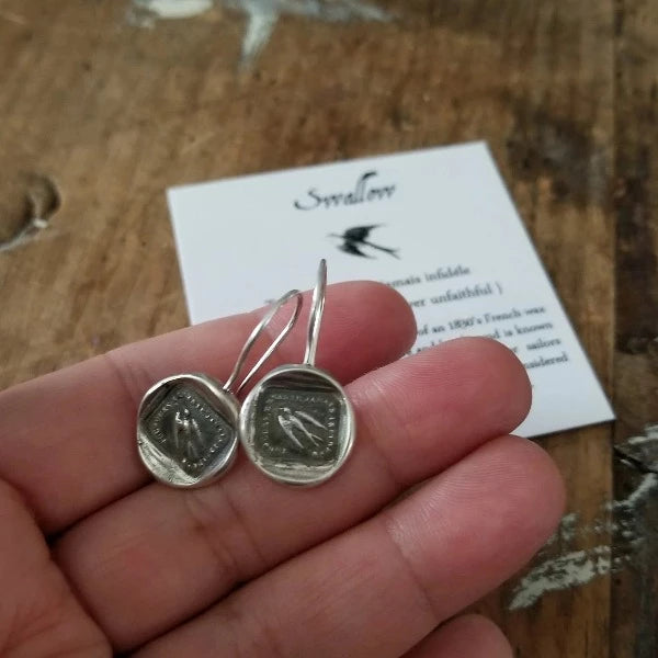 Always Wandering Never Unfaithful Wax Seal Earrings