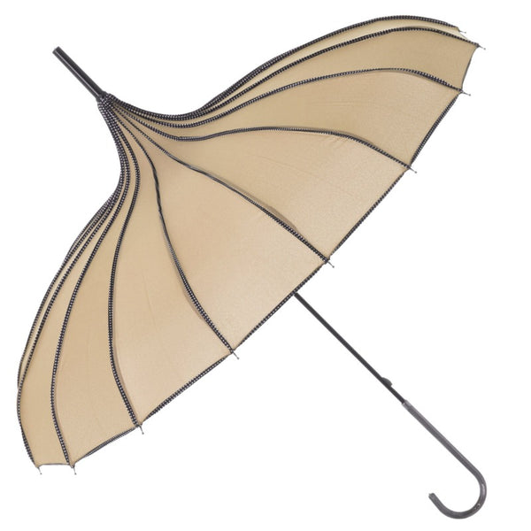 Beige & Black Ribbed Pagoda Umbrella