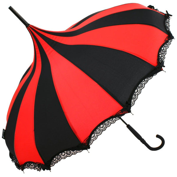 Red & Black Boutique Pagoda Umbrella with Lace and Bows