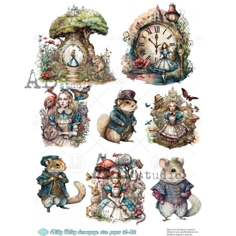 Alice & Mice A4 Decoupage Rice Paper