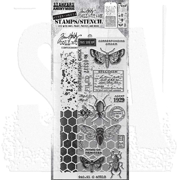 Ensemble de tampons et de pochoirs en techniques mixtes entomologie