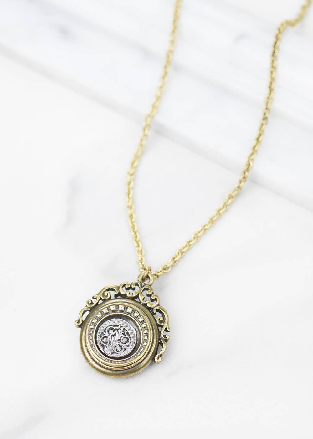 Glynis Necklace | Gentleman's Watch Fob & Antique Victorian-Era Button
