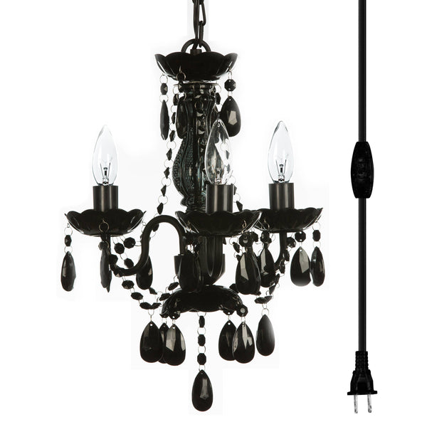 Black 3-Light Plug-in Chandelier