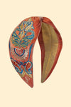 Velvet Embroidered Headband | Mediterranean Paisley in Coral