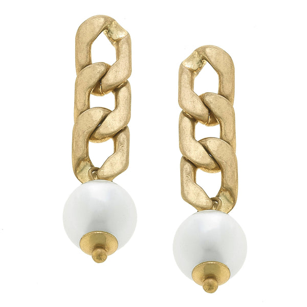 Lorraine Chain Link Pearl Drop Earrings