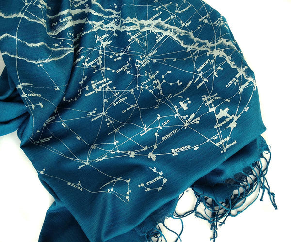 Milky Way Star Chart Scarf. Linen-Weave Pashmina.