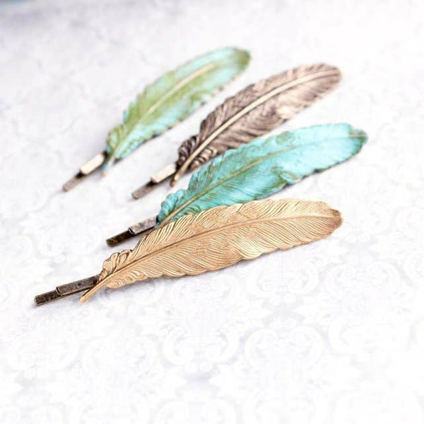 Verdigris Patina Feather Bobby Pin