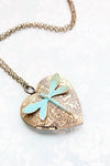 Large Heart and Dragonfly Locket Necklace