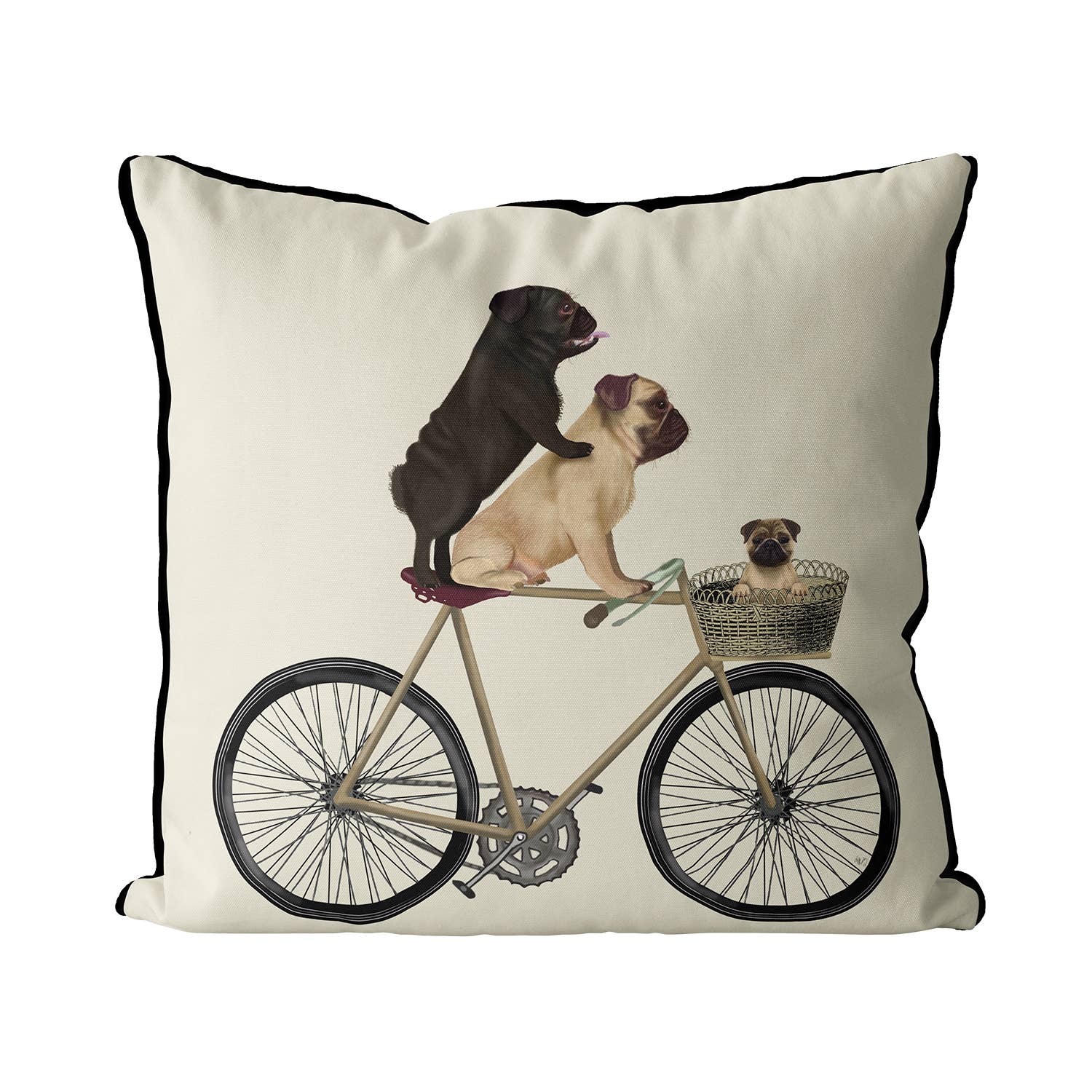 Carlins sur vélo chien cadeau coussin / coussin