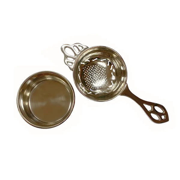 Nickel-Plated Tea Strainer with Catch Bowl