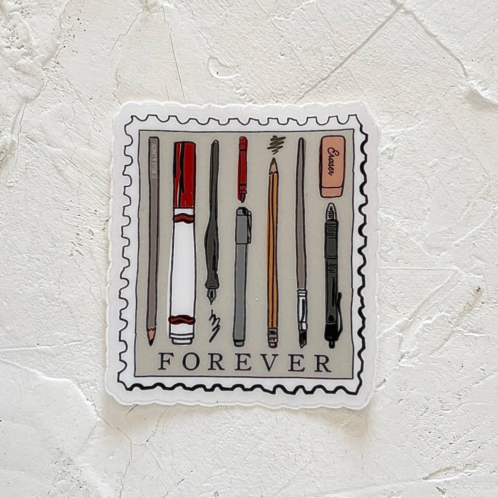 Pens & Pencils Forever Postage Stamp Sticker
