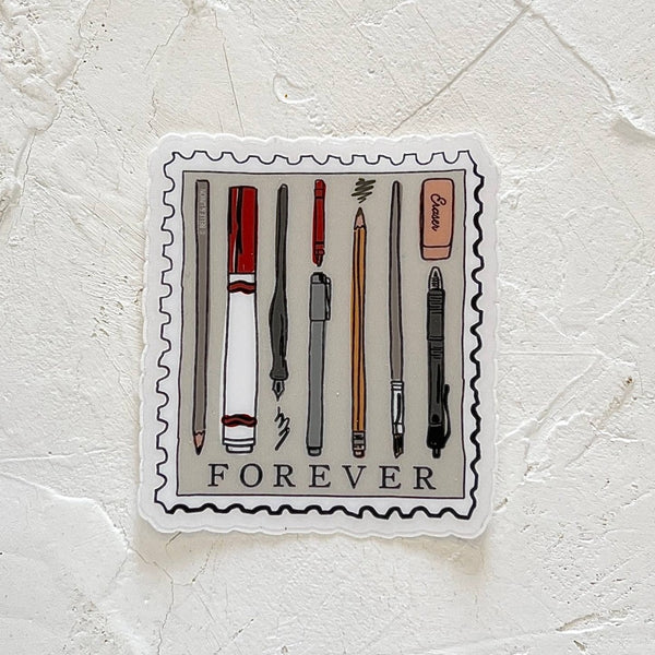 Pens & Pencils Forever Postage Stamp Sticker