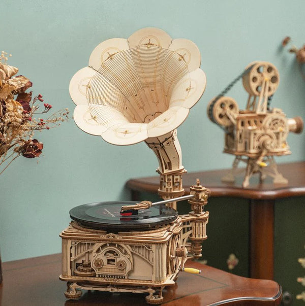 Crank Gramophone Functional DIY Wooden Puzzle