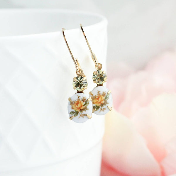 Yellow Rose Cameo Earrings