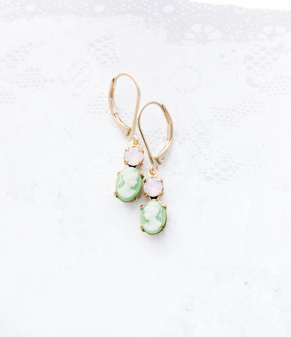 Boucles d'oreilles Tiny Lady Cameo en menthe et rose