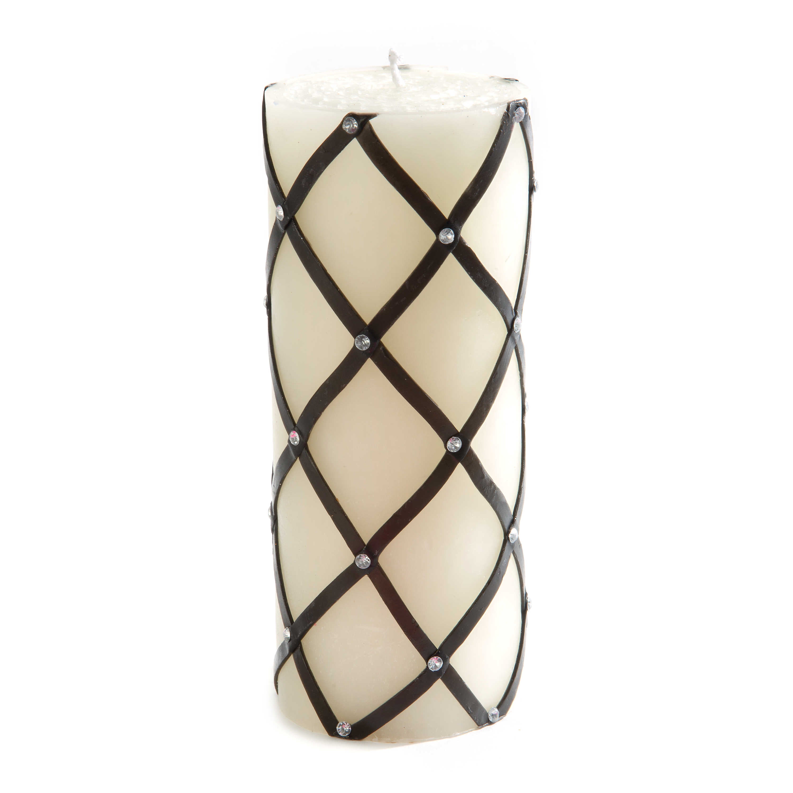 Bougie pilier scintillante en résille | Noir et blanc {6