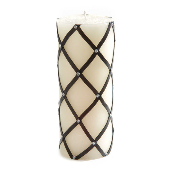 Bougie pilier scintillante en résille | Noir et blanc {6"}