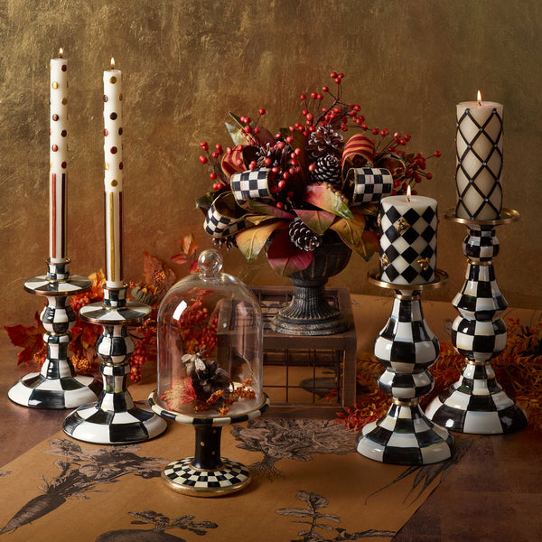 Bougie pilier scintillante en résille | Noir et blanc {6"}
