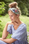 Bandeau brodé en satin | Éléphant en bleuet